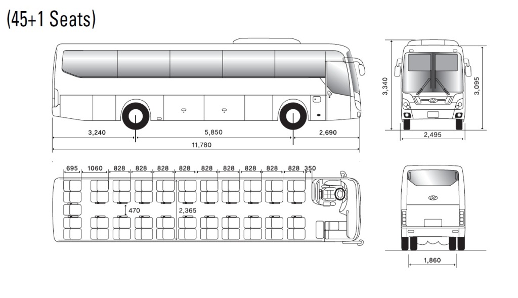 схема расположения мест в салоне автобуса Hyundai Universe Luxury